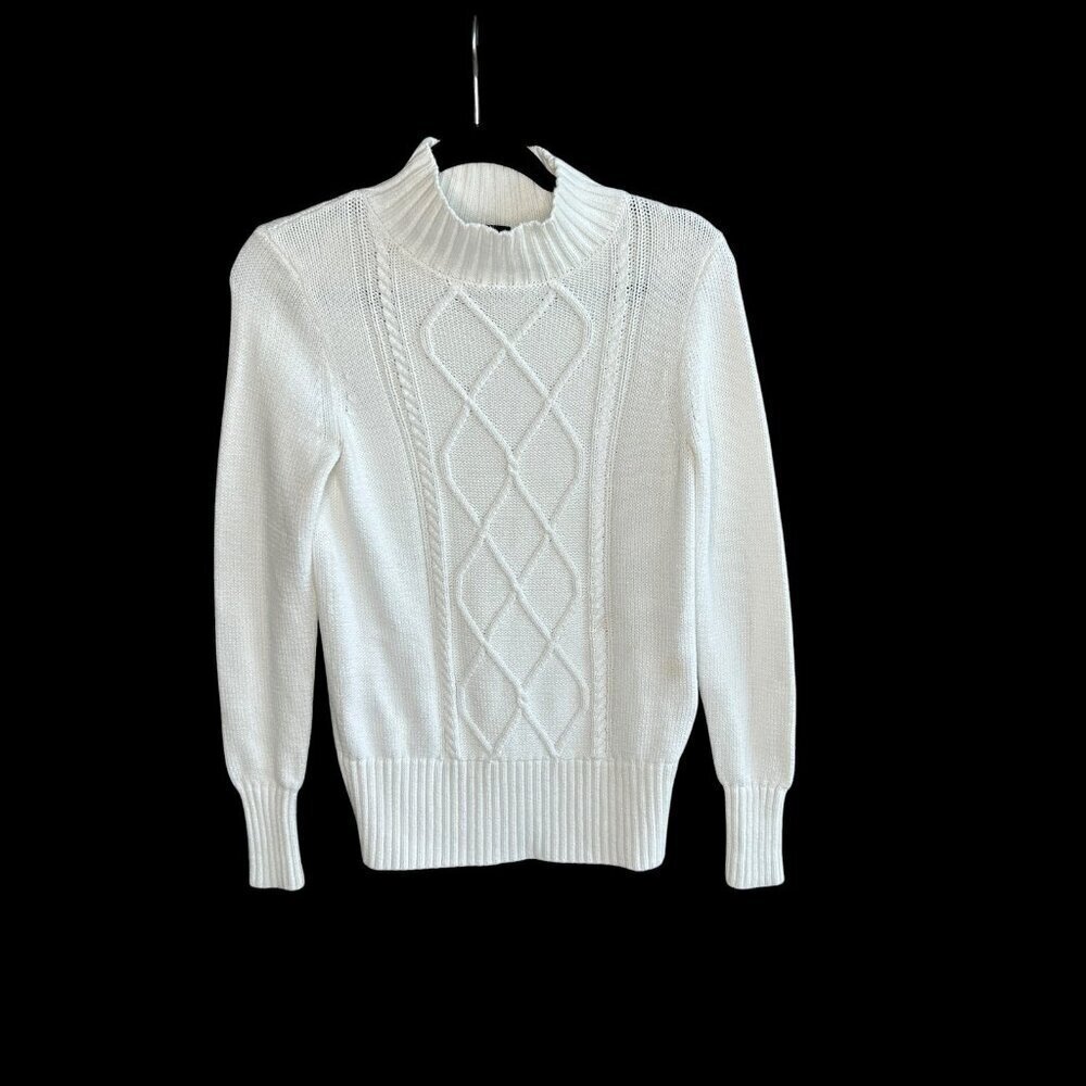 J. Crew White Sweater Cotton Mock Neck Cableknit Size XS